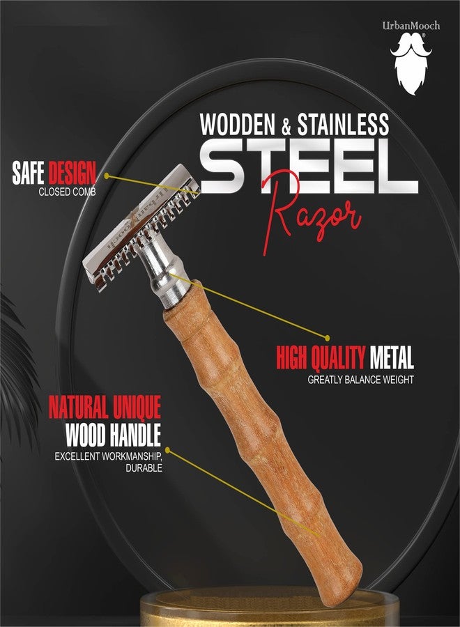 UrbanMooch | Wooden Double Edge Safety Razor for Men | Stainless Steel Head | Single Blade | Plastic-Free Eco-Friendly Shaving | Classic & Traditional Shaving - Image 2